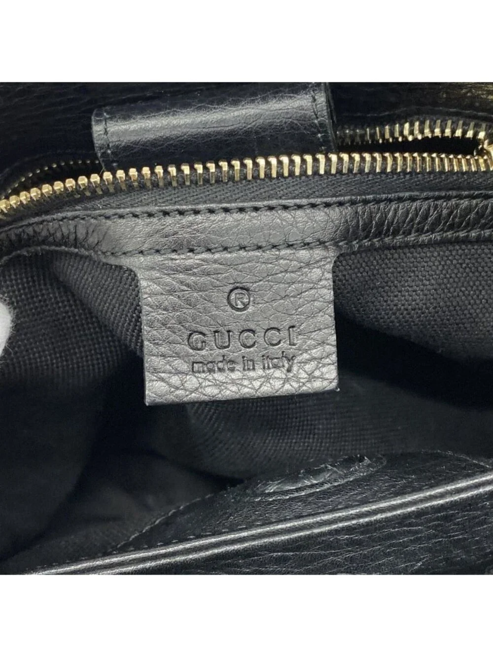 Gucci Handbag Bamboo Leather Black Champagne Gold